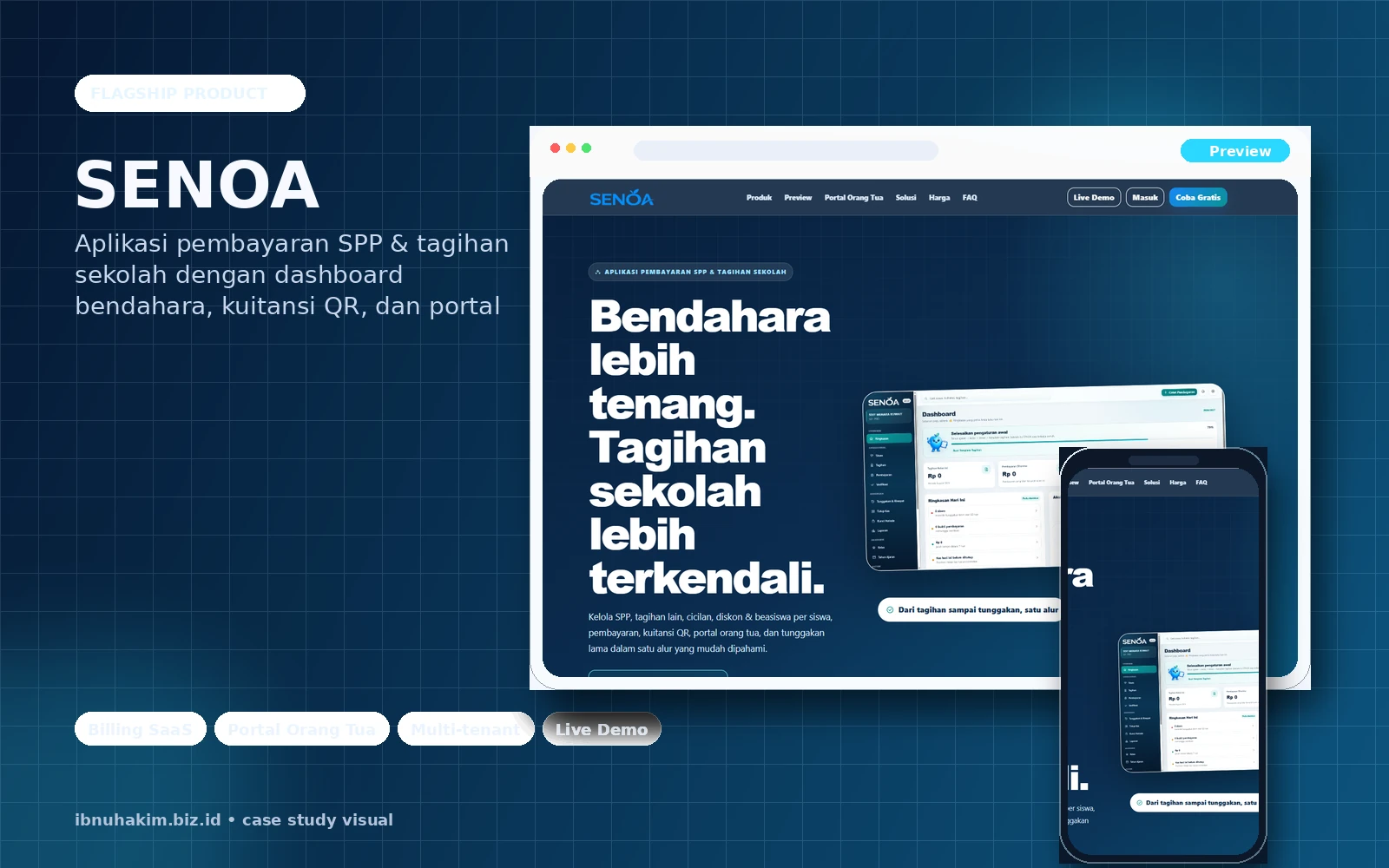 Dashboard aplikasi pembayaran SPP dan tagihan sekolah SENOA
